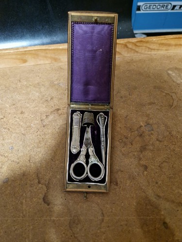 Antikes silber nähset etui - antikes,